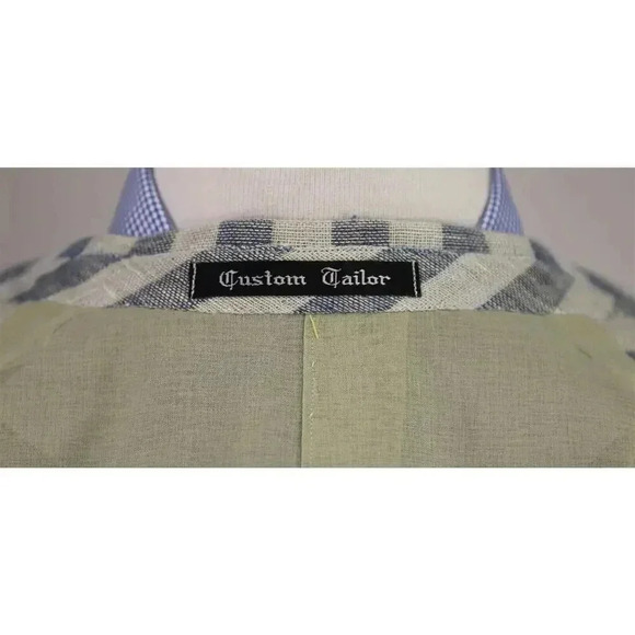 Custom Made Navy/Sky Blue Striped Mila Schon Linen Boating Patch Pkt Blazer 38S - Picture 8 of 8